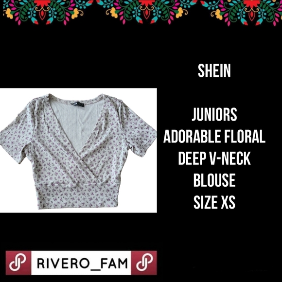 SHEIN Tops - SHEIN| JUNIORS FLORAL DEEP  V-NECK BLOUSE | SIZE XS
